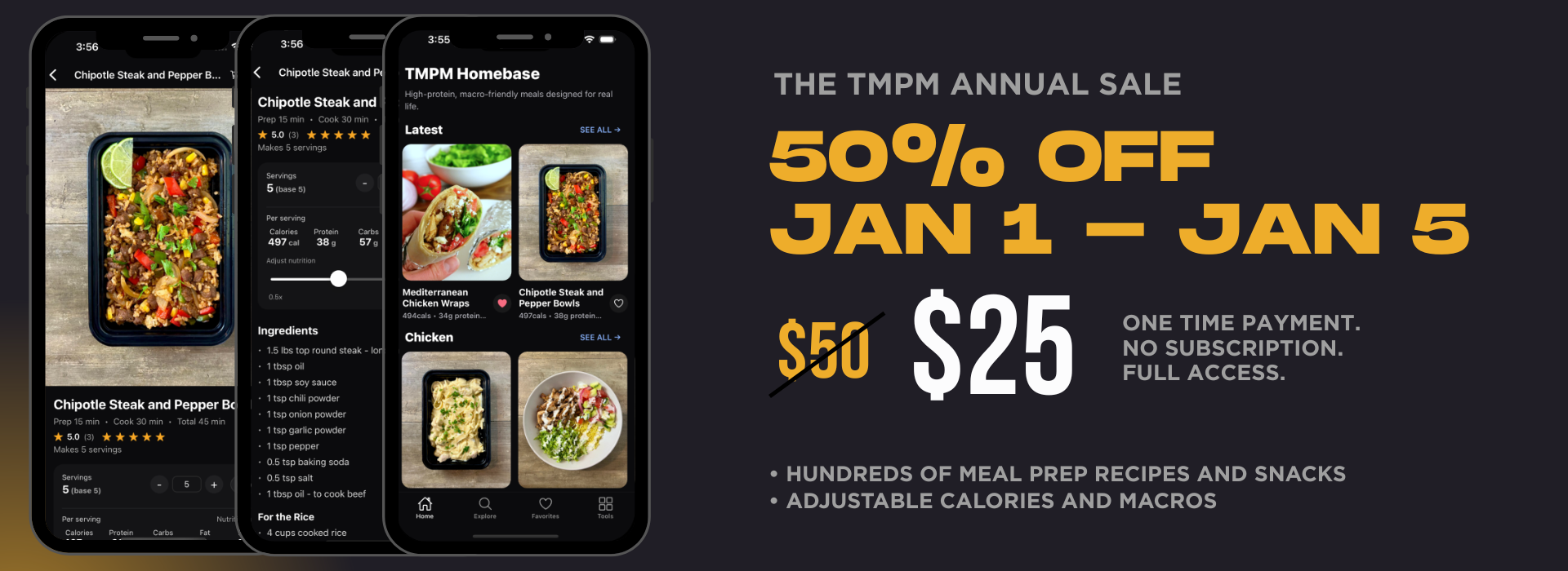 A link to register for the TMPM Recipe Vault, a subscription service for a library of meal prep recipes