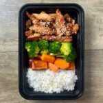 Sheet Pan Teriyaki Chicken in meal prep container.