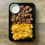 Mediterranean Spiced Beef Meal Prep in a black container.